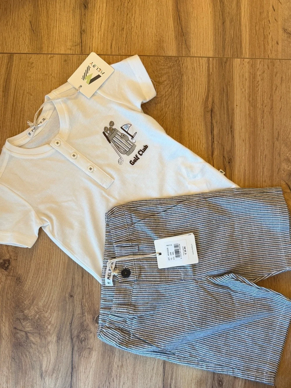 Kids White 'Golf Club' Henley Tee & Blue Stripe Shorts Matching Set by Melby